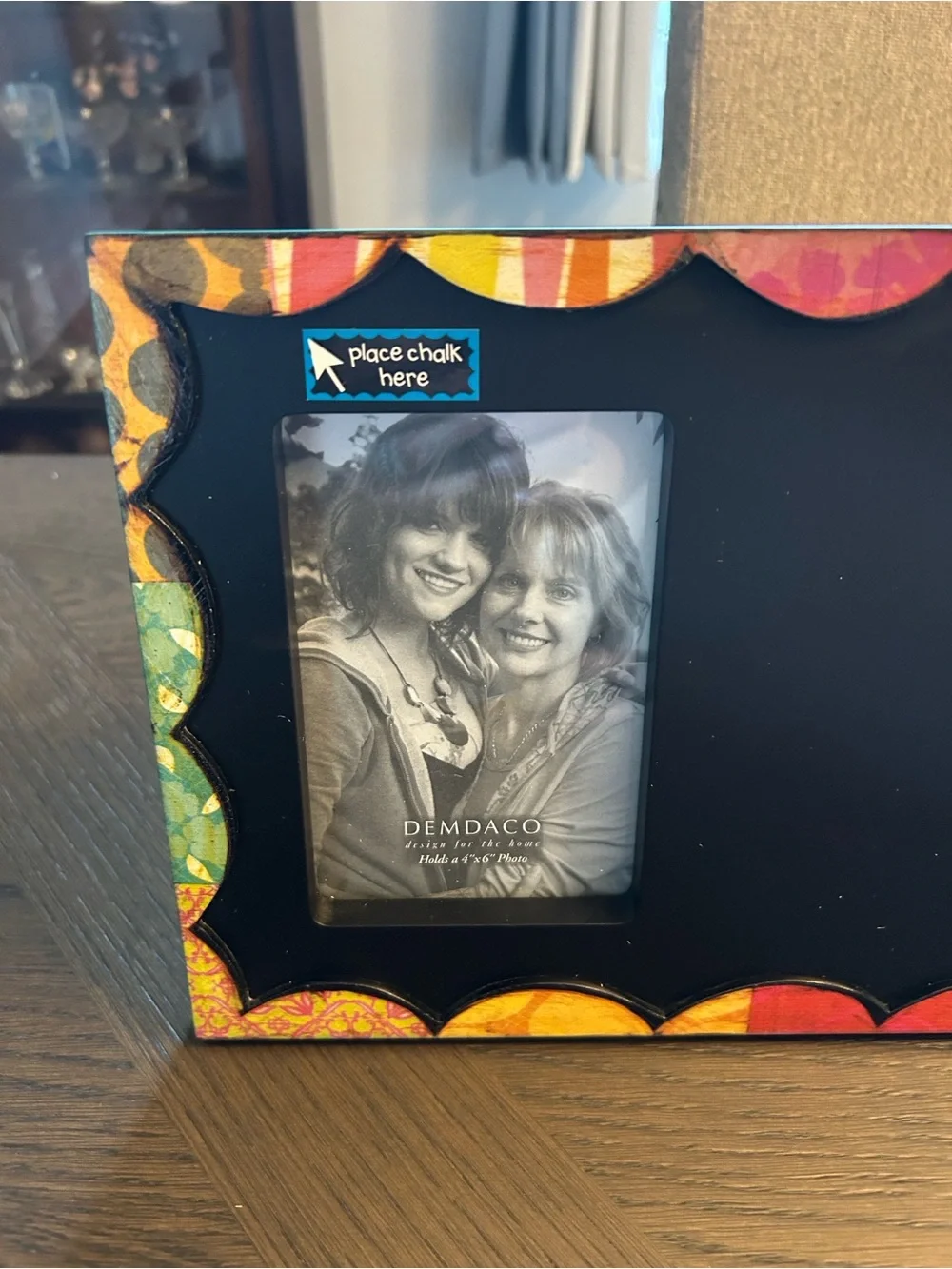 Black Chalkboard Frame with Colorful Scalloped Trim. NWT